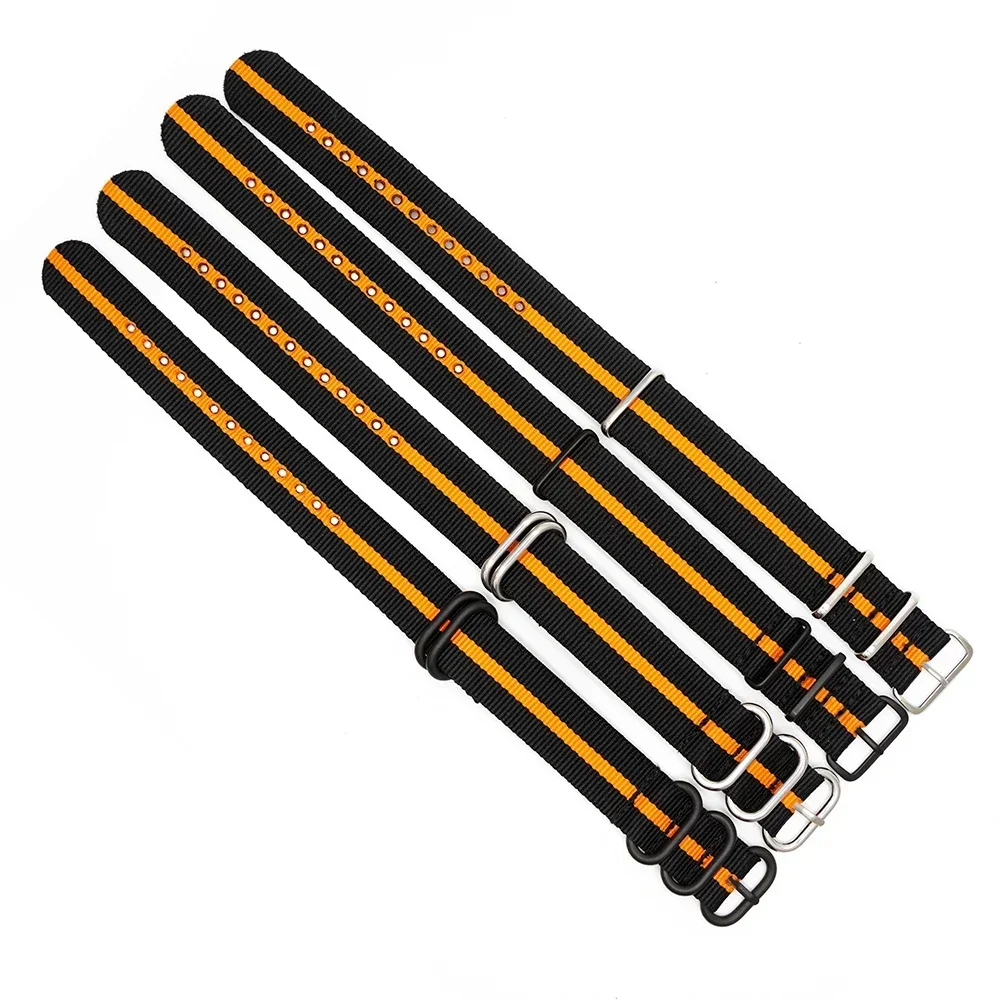 Black-Orange Replacement Wristband  Advanced Watch Striped Strap Adjustable Premium Nylon Band 18/20/22/24MM Watch Accessoriss