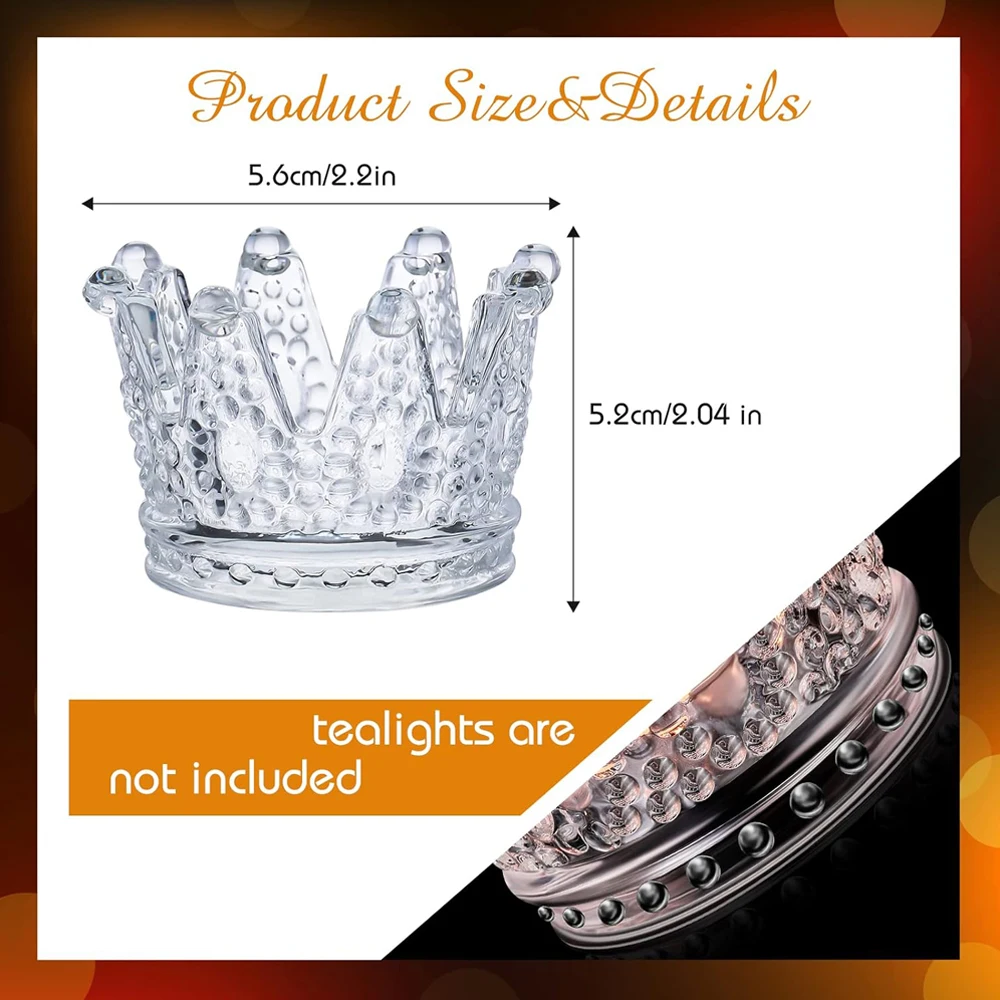 Tealight Candle Holder, Glass Crown Candle Holder, Crystal Votive Candle Stand for Dining Table Centerpiece Home Decor Wedding