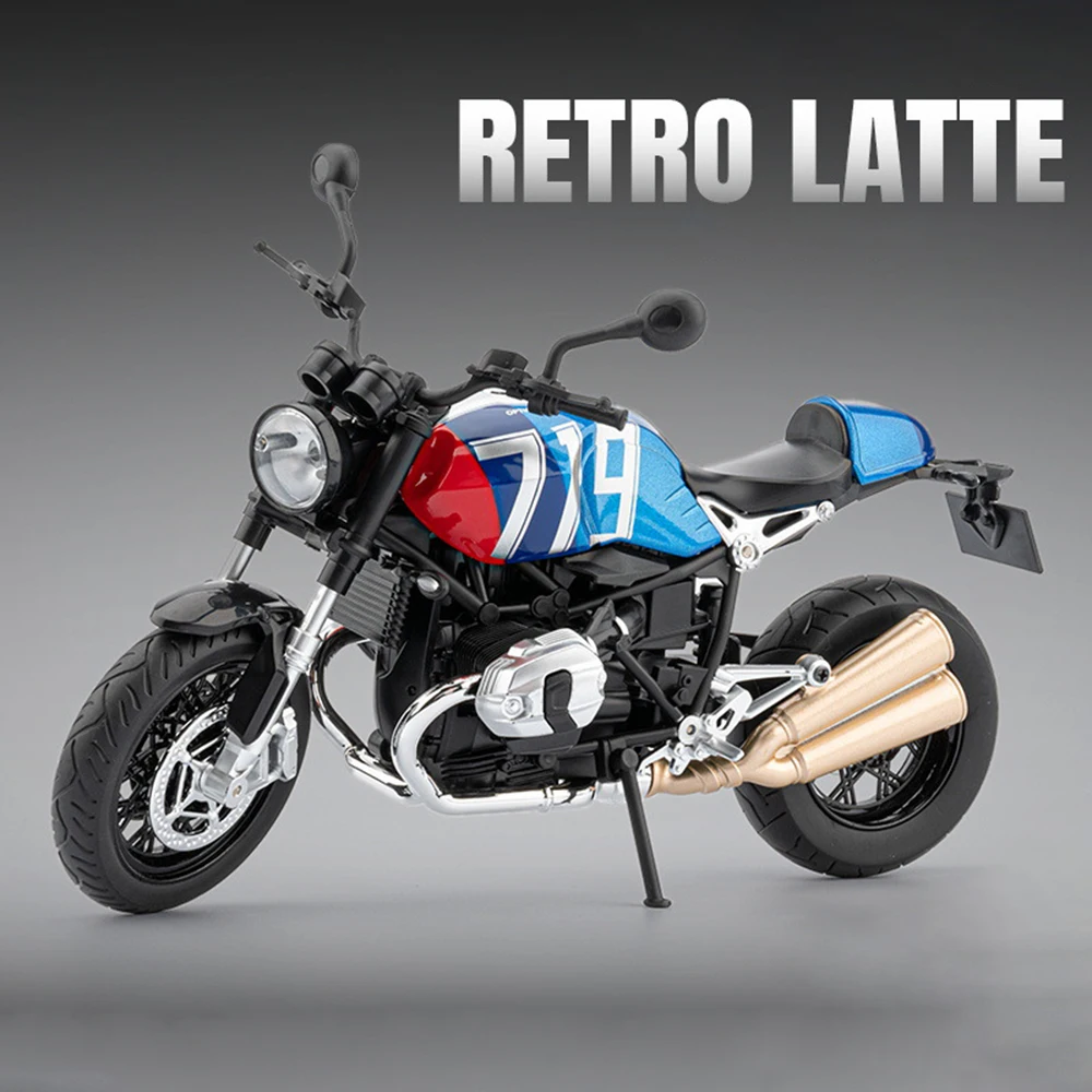 

1:9 Scale Retro Latte V4S Motorcycle Model Toy Wheel Steering Shock Absorption Metal Body Motor Models for Boys Birthday Gifts