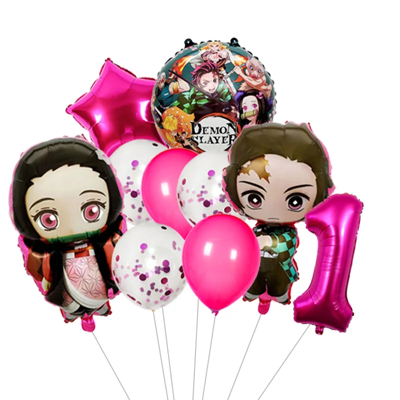 Cool Demon Slayer Theme Tanjiro Nezuko Kamado Theme Foil Balloons Set Balloon Kids Birthday Gifts Number Balloon Supplies Gifts - view 2