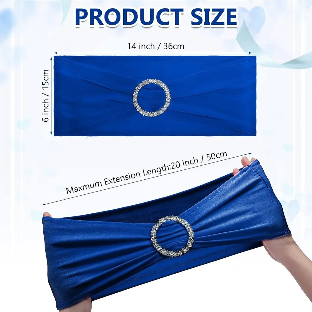 Fajas para sillas de spandex de 150 piezas con deslizadores de hebilla para bodas y banquetes - Bandas decorativas elásticas azules