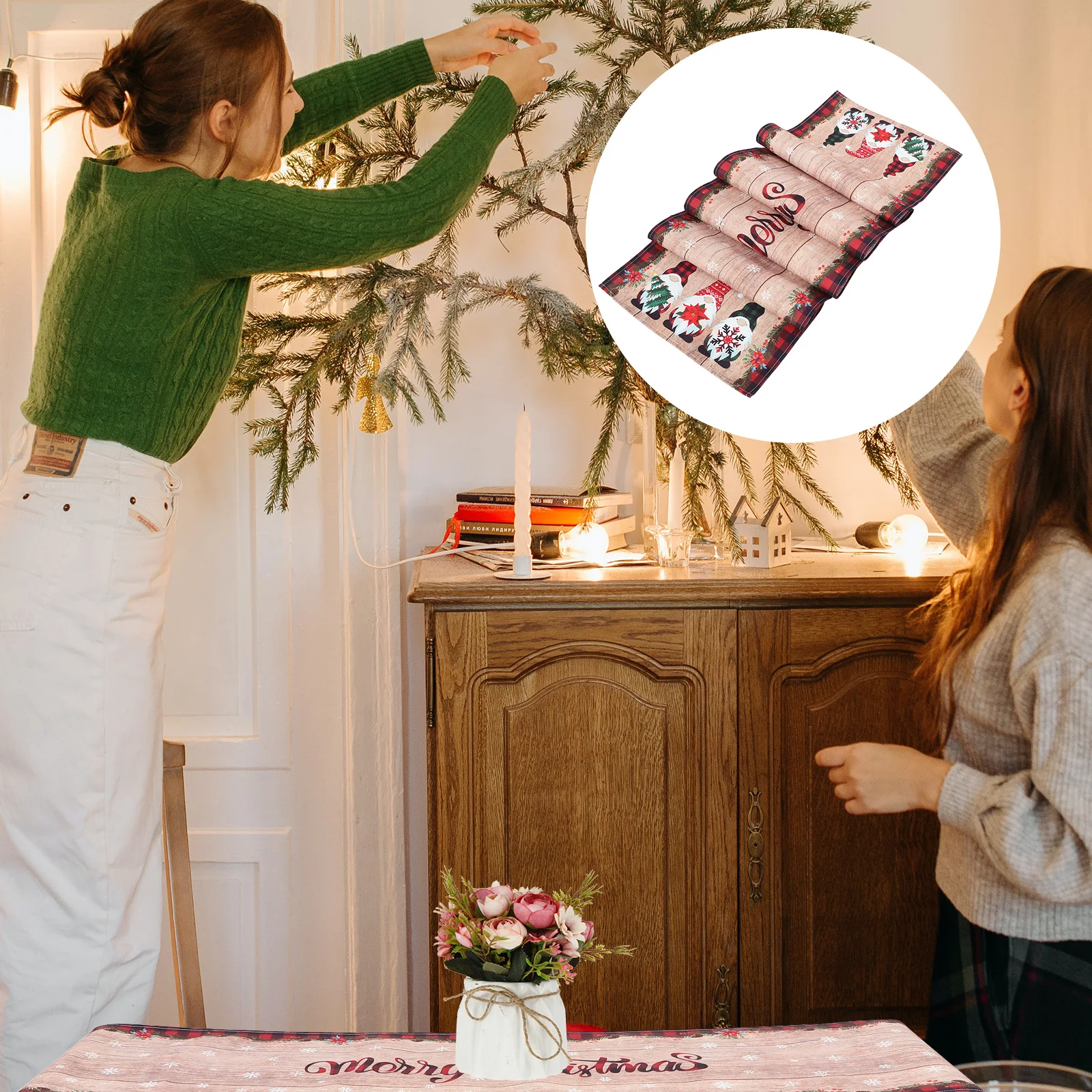 

Christmas Table Runner Waterproof Cotton Linen Decorative Cloth Kitchen Party Long Strip Tablecloth Holiday Atmosphere
