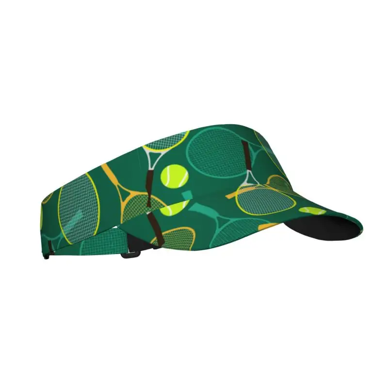 

Tennis Rackets and Balls Print Sports Sun Visor Hats Unisex Lightweight Packable Cooling Empty Top Visor Hat for Running Tennis