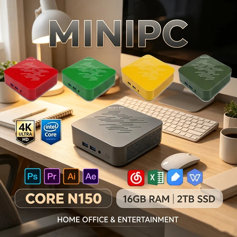 세련된 저전력 미니 PC 인텔 N150 윈도우11 16GB 2TB SSD WiFi6 BT5.2 4K 워크스테이션 - 사무실, 게임 및 영상 제작용