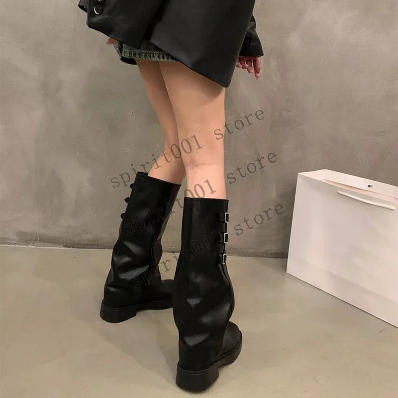 Women Brown Retro Pile Mid Length Boots Fashionable Ladies Knight Shoes Western Cowboy Bootes Masquerade Party Cosplay Boot - view 5