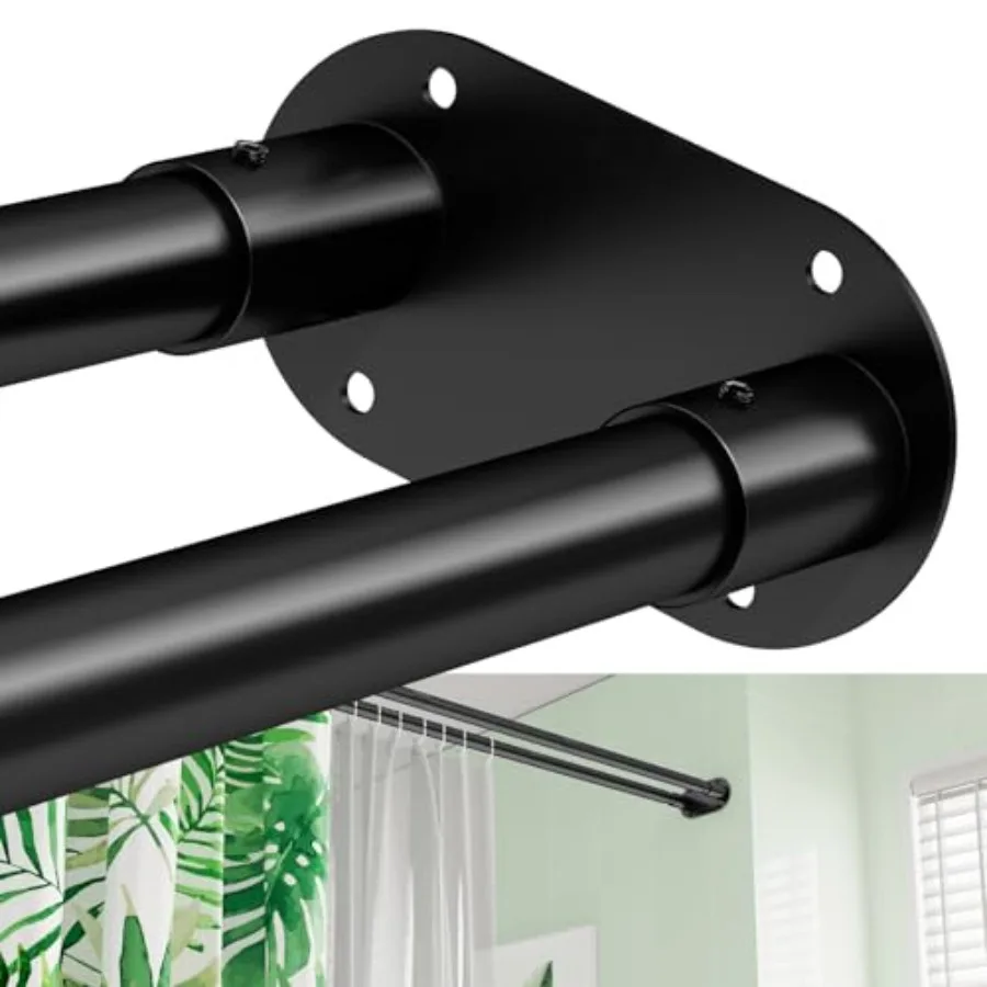 

Double Shower Curtain Rod Adjustable 28 to 76 Inch Wall Mounted Double Shower Rod Rustproof Shower Curtain Pole for Bathroom La