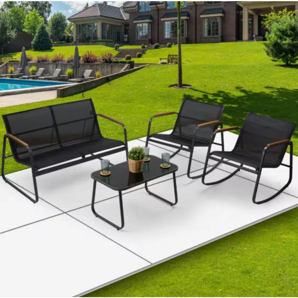 

4-Piece Metal Patio Conversation Set with Breathable Textilence Seating,ensuring a perfect fit for your needs