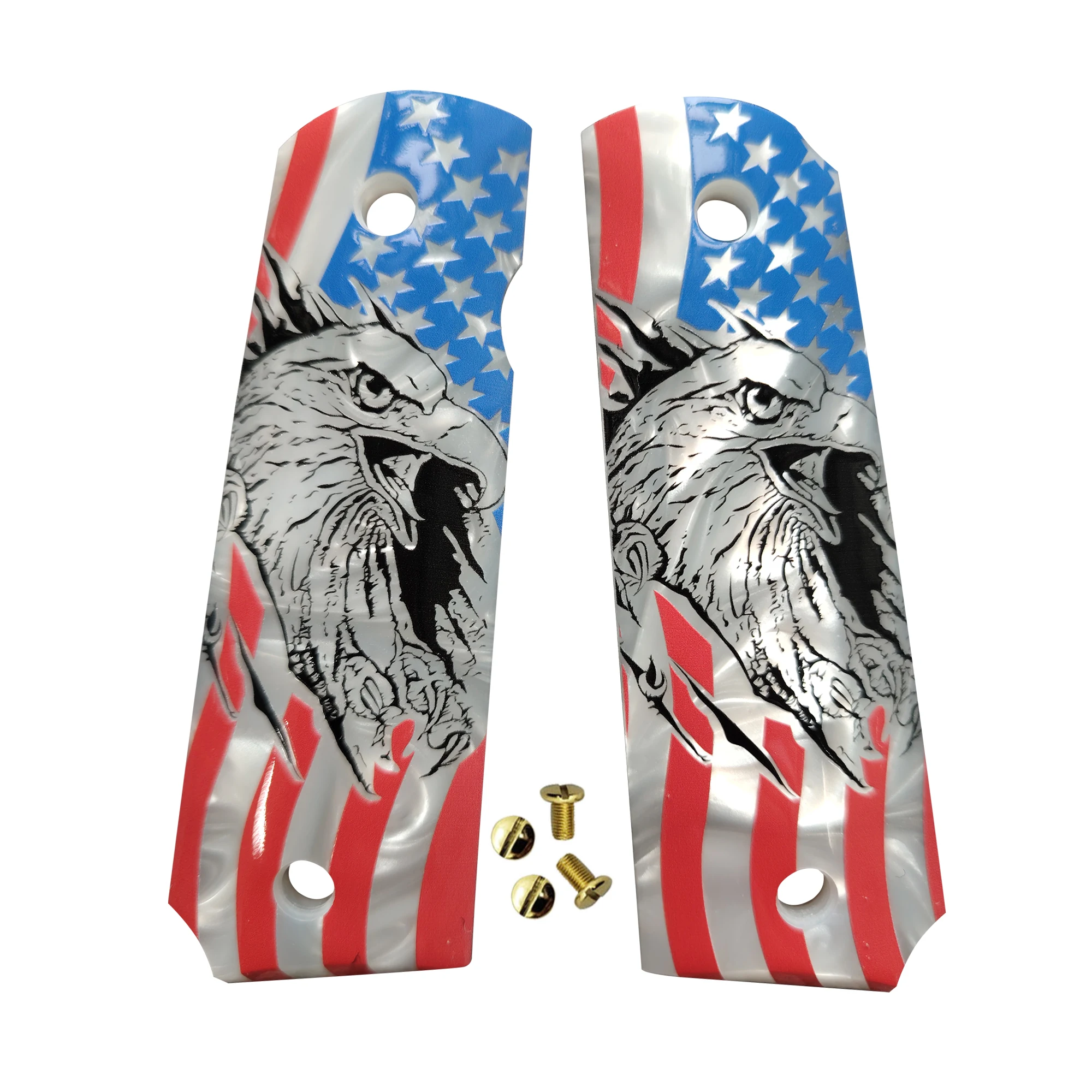 

Рукоятки 1911 Full Size, белый перламутр с изображением американского орла, подходят для Colt, Kimber, Springfield, Remington, Rock Island, Government Commander.