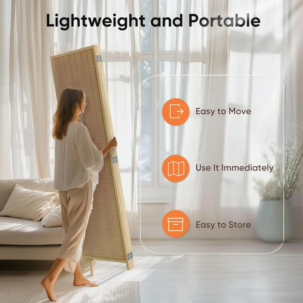 شاشة خصوصية من الخيزران قابلة للطي بأربعة ألواح - طول 6 أقدام لفصل الغرفة