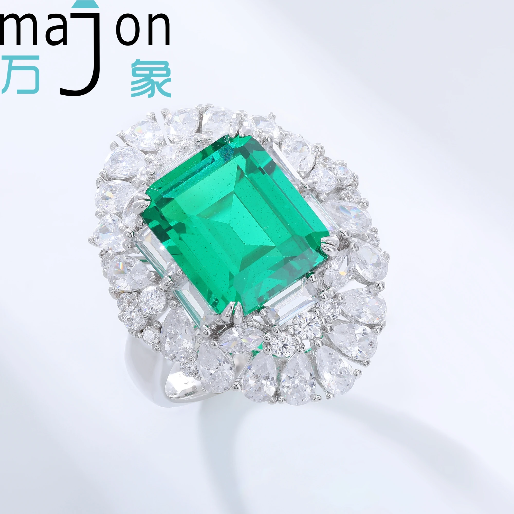 Women's Certified YAG Green Lab Diamond Emerald Shape Ring S925 Silver Wedding Birthday Party Gift Jewelry