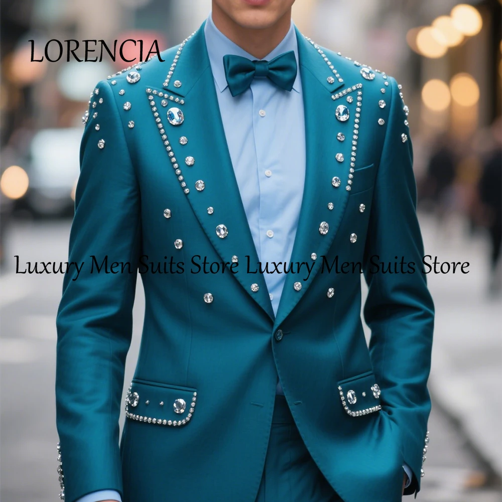 

Casual Diamond Suits for Male 2 Pieces Sparkling Tuxedos Evening Party Outfits Customized Blazer Pants jaqueta masculina couro
