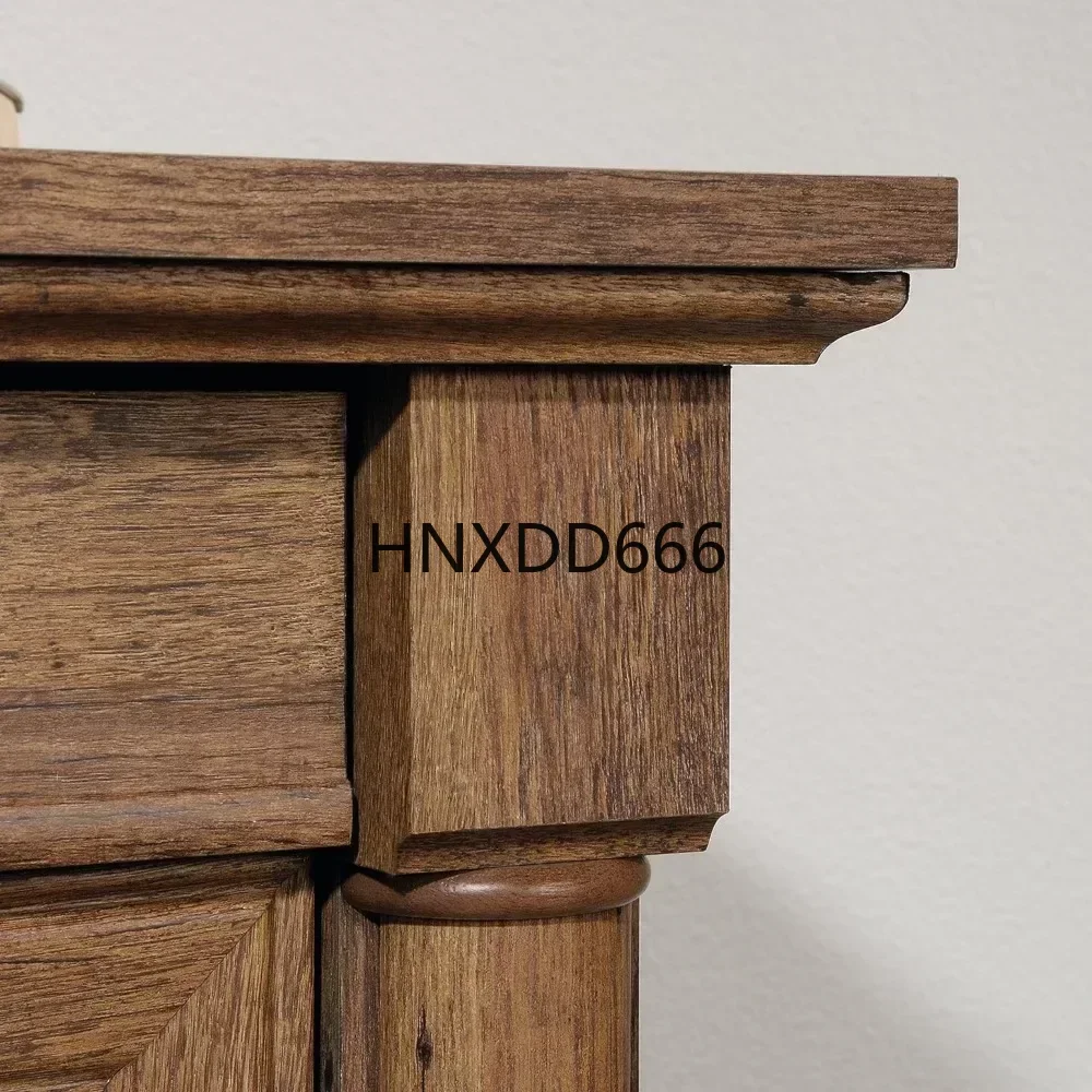 L-Shaped Desk with 5 Drawers, Computer Desk holds vertical CPU tower and has an adjustable shelf, Vintage Oak finish