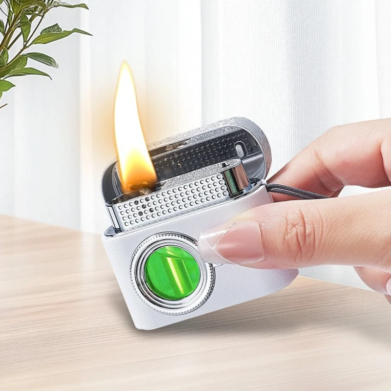 Retro Camera Shape Voice-Activated Induction Fuel Oil Torch Lighter Metal Oil-Electric Hybrid Lighter Ignition Men Gadgets