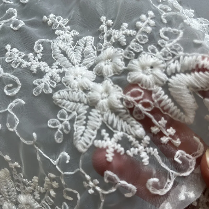 

Floral Embroidered Lace Tulle Fabric for French Style Wedding Dress Formal Gown Diy Sewing Material