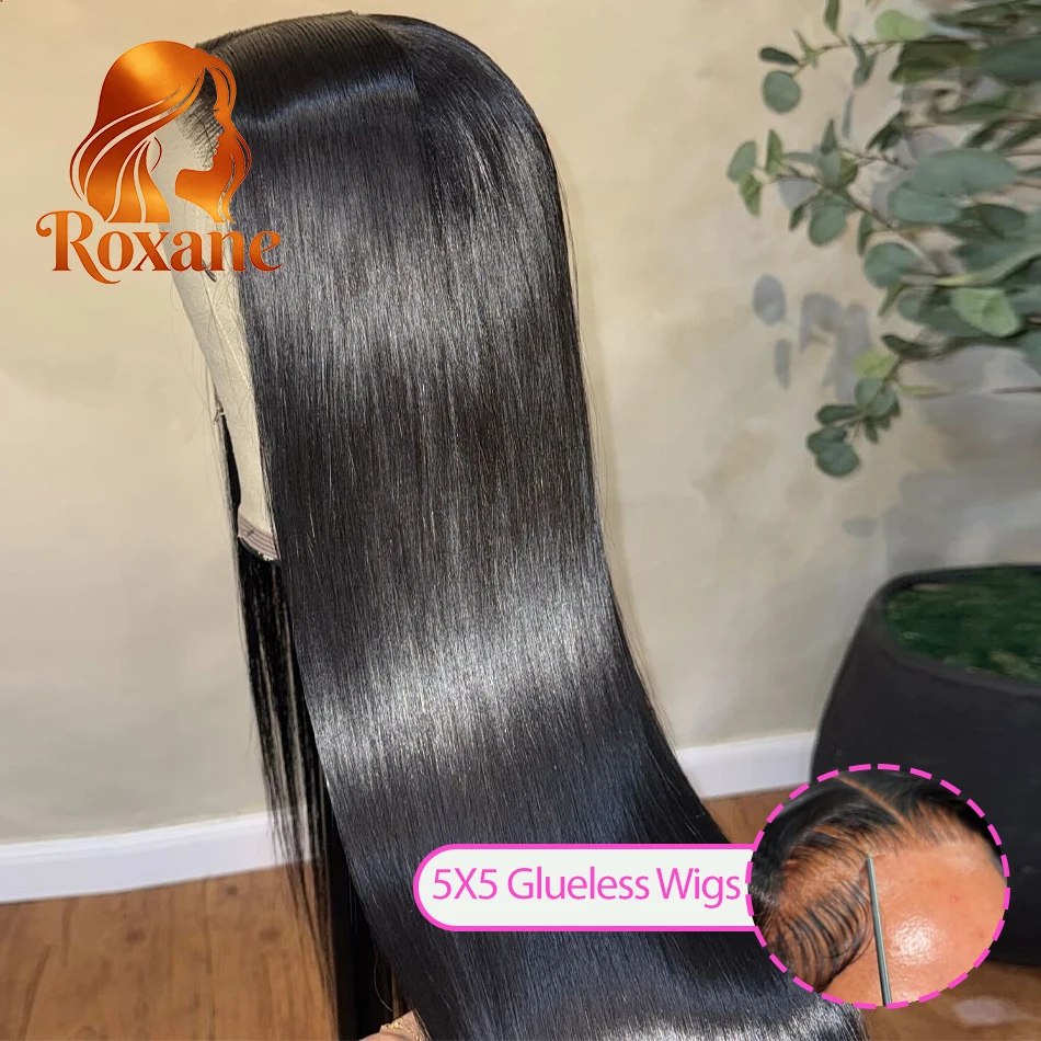 

Парик Roxane 220 Density Bone Straight 5x5 Glueless Lace Frontal из натуральных волос, 40 дюймов, 13x6 HD Lace Front Wig для чернокожих женщин
