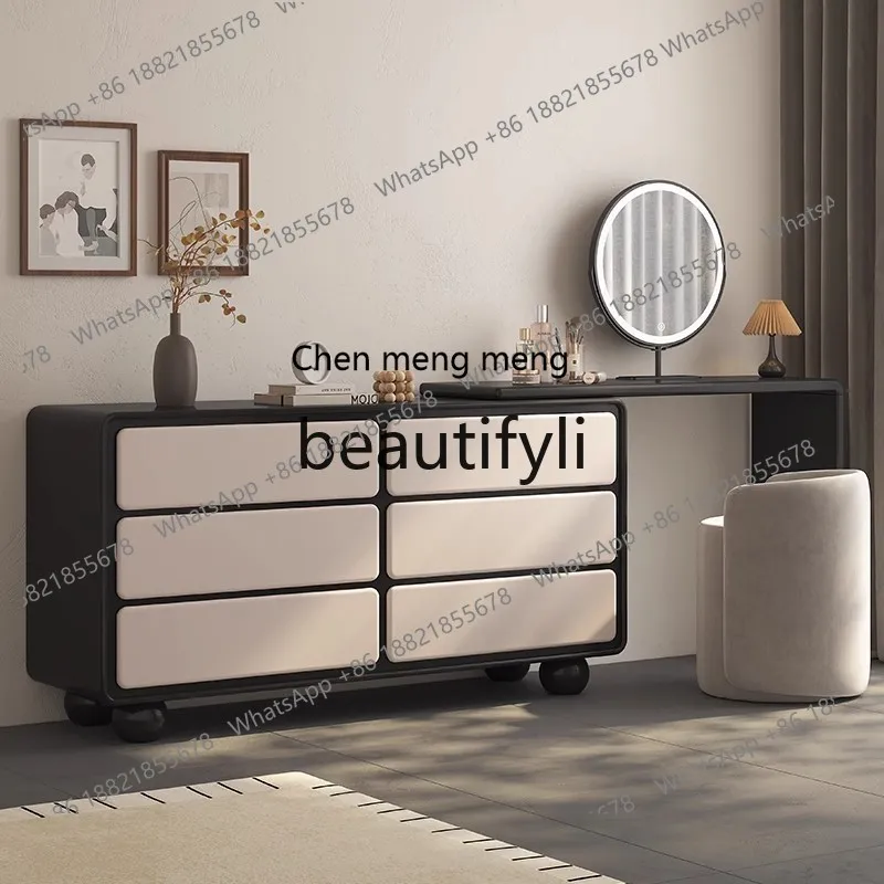 Bedroom, desk, dresser, integrated black retro style solid wood, small apartment, very narrow end of bed bay window makeup table