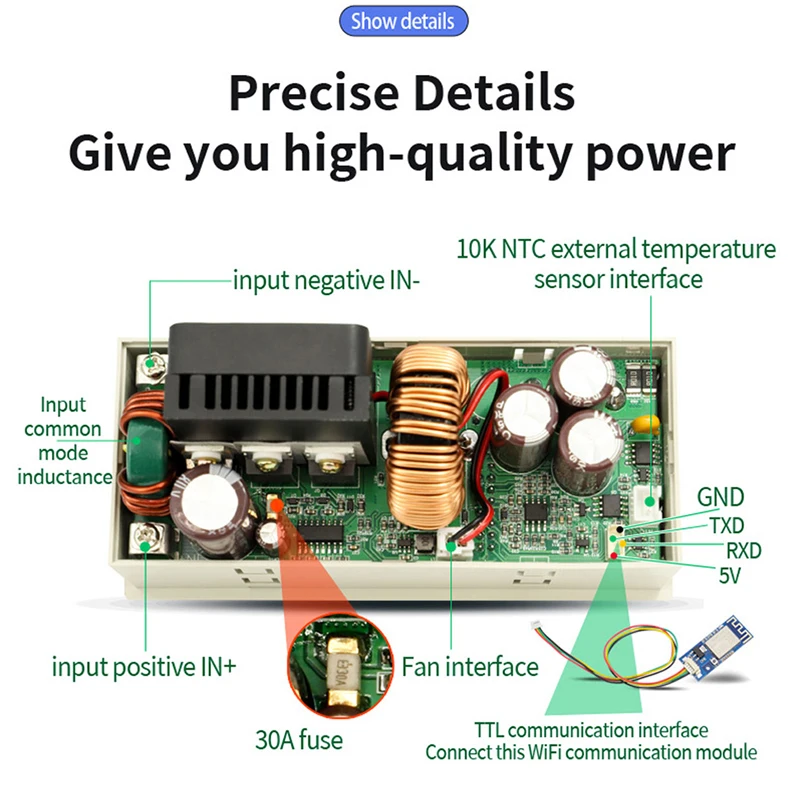 Imagem -04 - Cnc Ajustável dc Power Supply Tensão Constante Corrente Constante Manutenção Conversor 20a 1200w Módulo Step-down Xy6020 Xy6020w