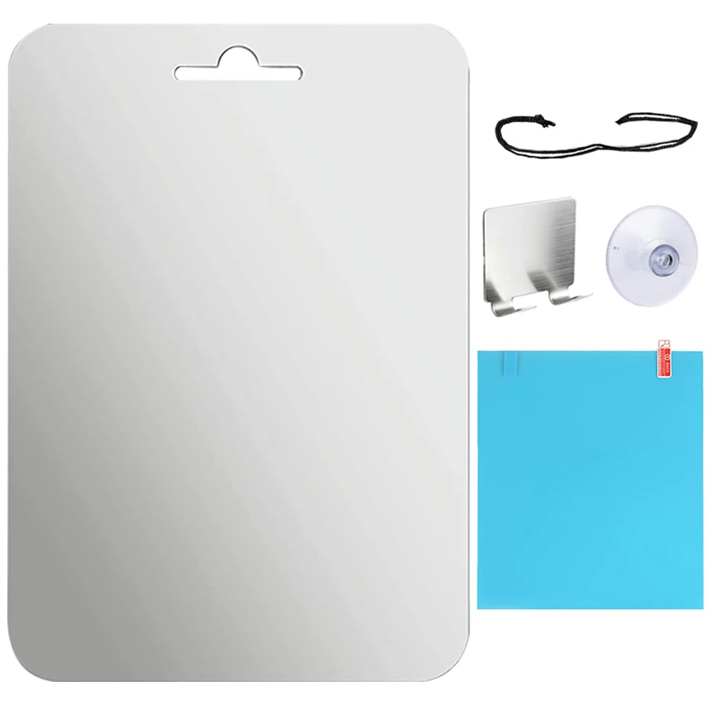 Acrylic Anti Fog Mirror Shower Shaving Fogless Mirror with Razor Holder Hook Shower Suction Removable Wall Hanging Makeup Mirror