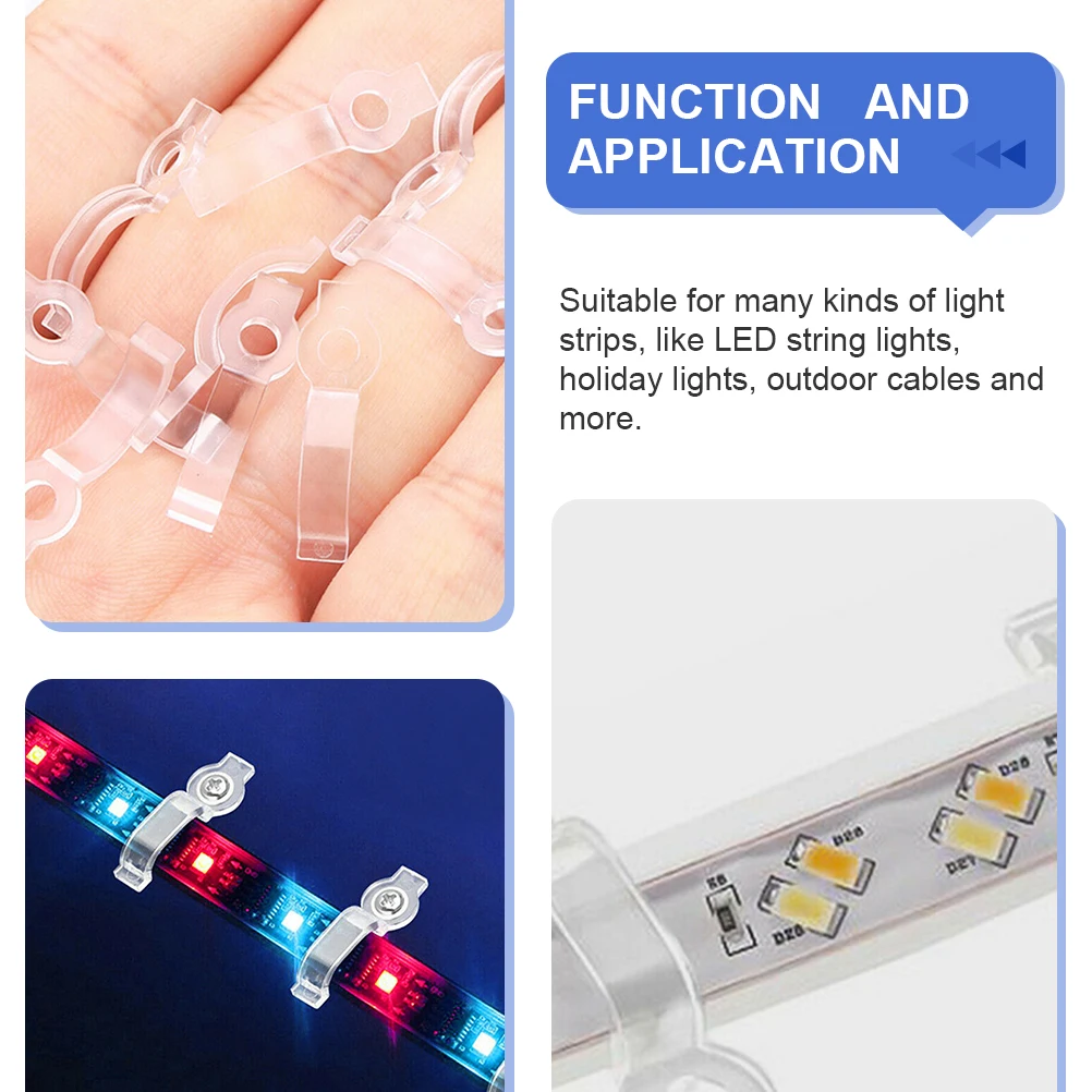 

100pcs Led Strip Fixing Clip Durable Plastic Iron Transparent Mounting Buckle For String Holiday Outdoor Lights Screws Included