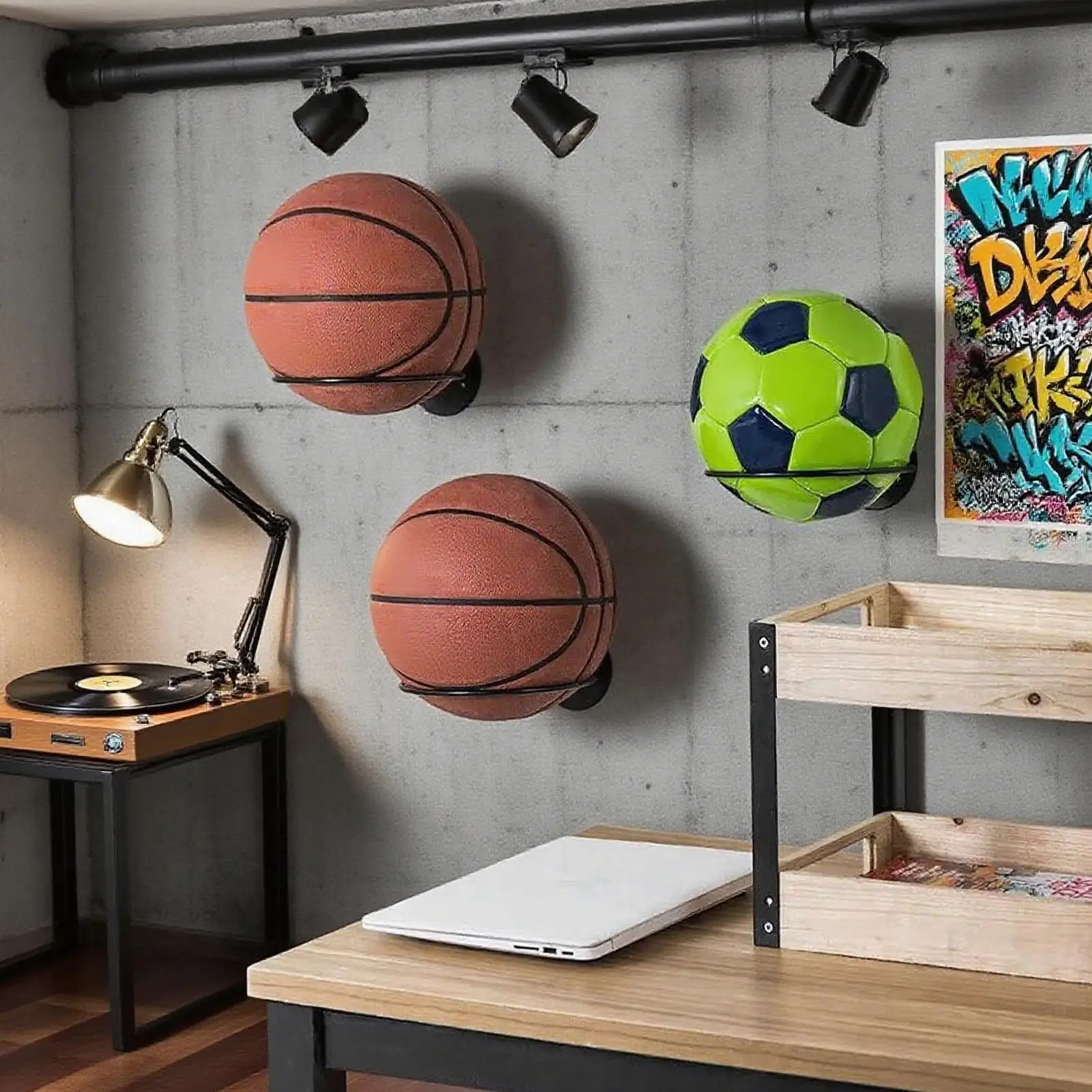 1pc Metal Wall Mounted Sports Ball Display Stand For Basketball Football Volleyball Durable Wall Storage Rack