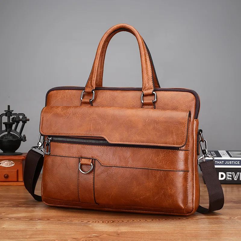 Luxury Brand Men Handbag Leather Man Briefcase for Laptop Messenger Men Leather Shoulder Bag Business Portfolio14inch Laptop Bag