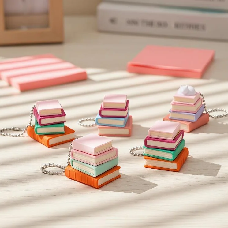 Mini Book Tower Clicker Fidget Keychain 3D Printed Stacked Book Stress Relief ASMR Sensory Toy For Adults Backpack Pendant Charm