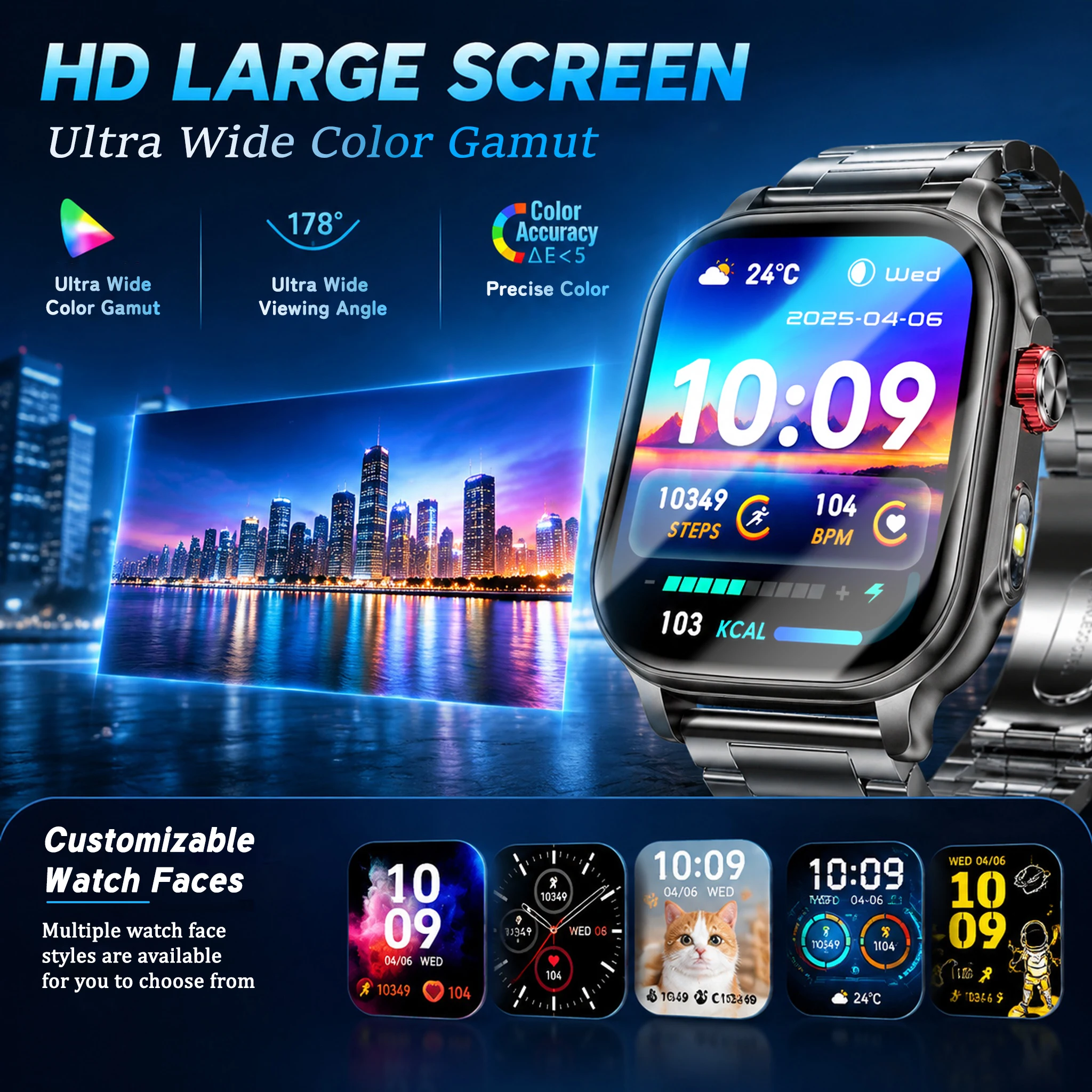 2026 Smart Watch Multi functional Watch 100 Sports Modes LED Flashlight Heart Rate Sleep Health Monitoring 1400m Ahbattery Men‘s