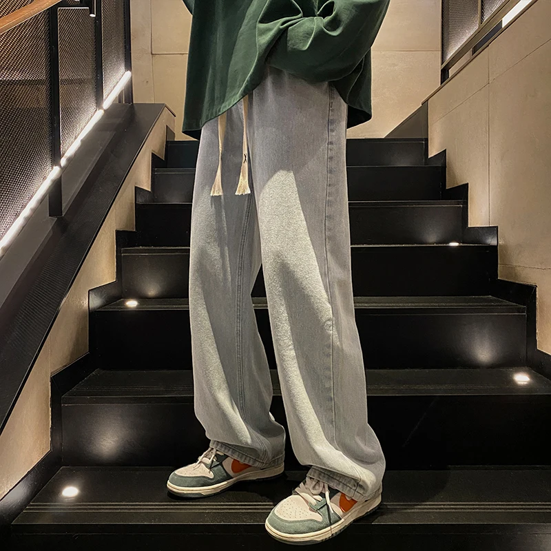 

Loose Straight Leg Jeans Men's Spring Autumn Youth Casual Wide Leg Pants Hong Kong Sle Long Trousers Versatile Teenage Jeans