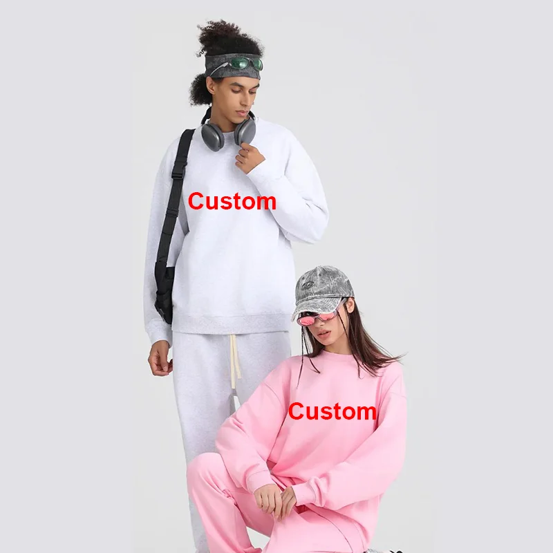 

02 Мужская толстовка с круглым вырезом спереди и сзади с логотипом на заказ 450GSM, однотонный зимний повседневный пуловер с французским махровым принтом, повседневный пуловер с длинным рукавом