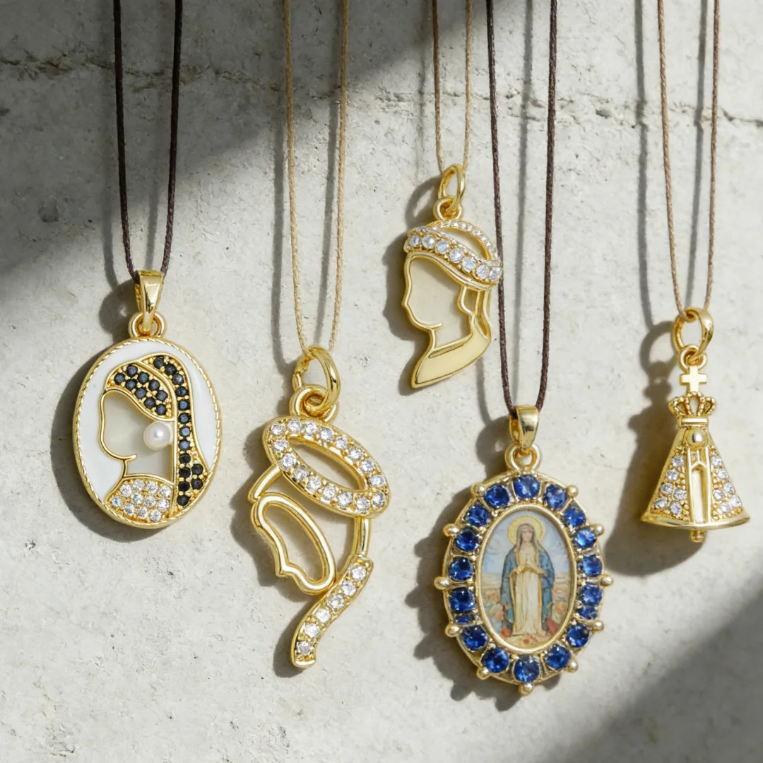 

15 шт. позолоченных подвесок с цирконом, религиозные шармы «Святые», круглые, овальные, полые, аксессуары для изготовления ювелирных изделий, ожерелий, браслетов своими руками