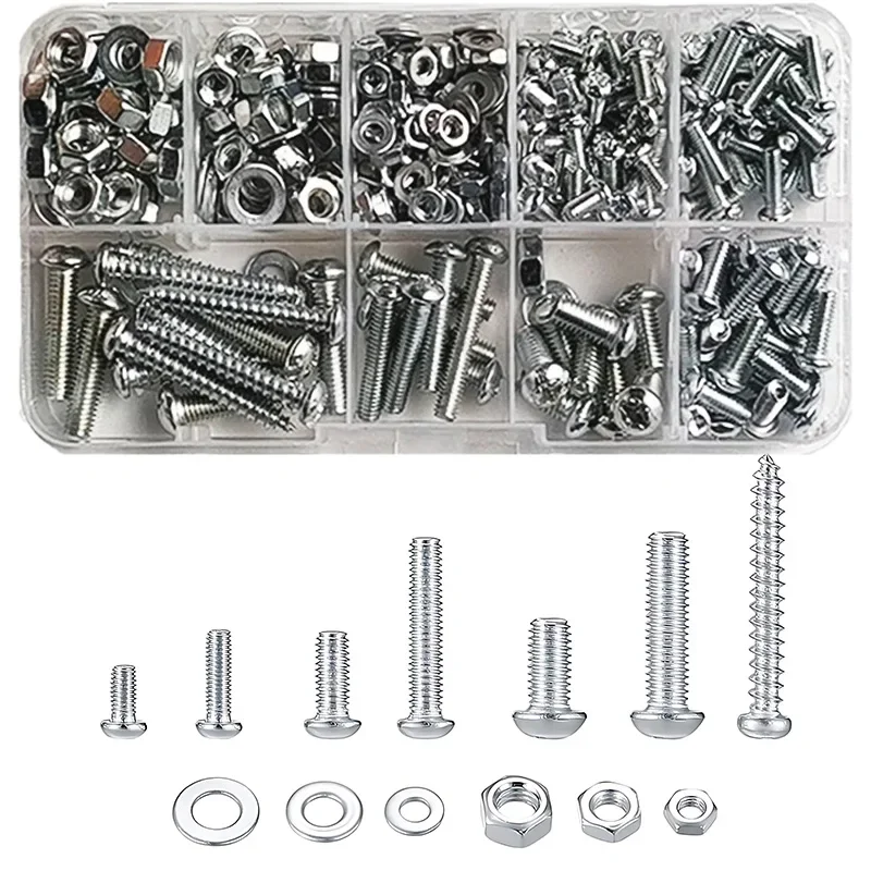 Bolts Nuts and Washer Assortment Kit M3 M4 M5 Galvanized Iron Machine Screw Phillips Truss Head Large Round Nut Bolt Set