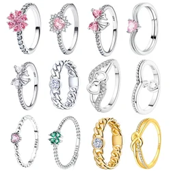 2025 New Valentine's Day Silver 925 Shining Double Heart Zircon Ring Original Finger Wedding Ring DIY Women Fine Jewelry Gift