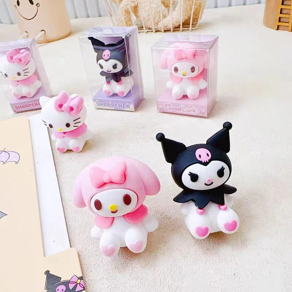 

Мини-точилка для карандашей с рисунком Hello Kitty Sanrio, милая аниме Melody Kurromi, школьные награды, канцелярские принадлежности, принадлежности для студентов, подарки