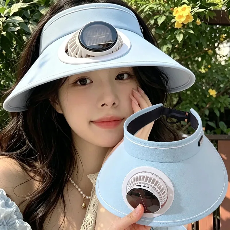 Summer Large Brimmed Sun Hat with Solar Energy Fan Outdoors Sport Fishing Sun Protection Men Women Hiking Hats Rechargeable 2026