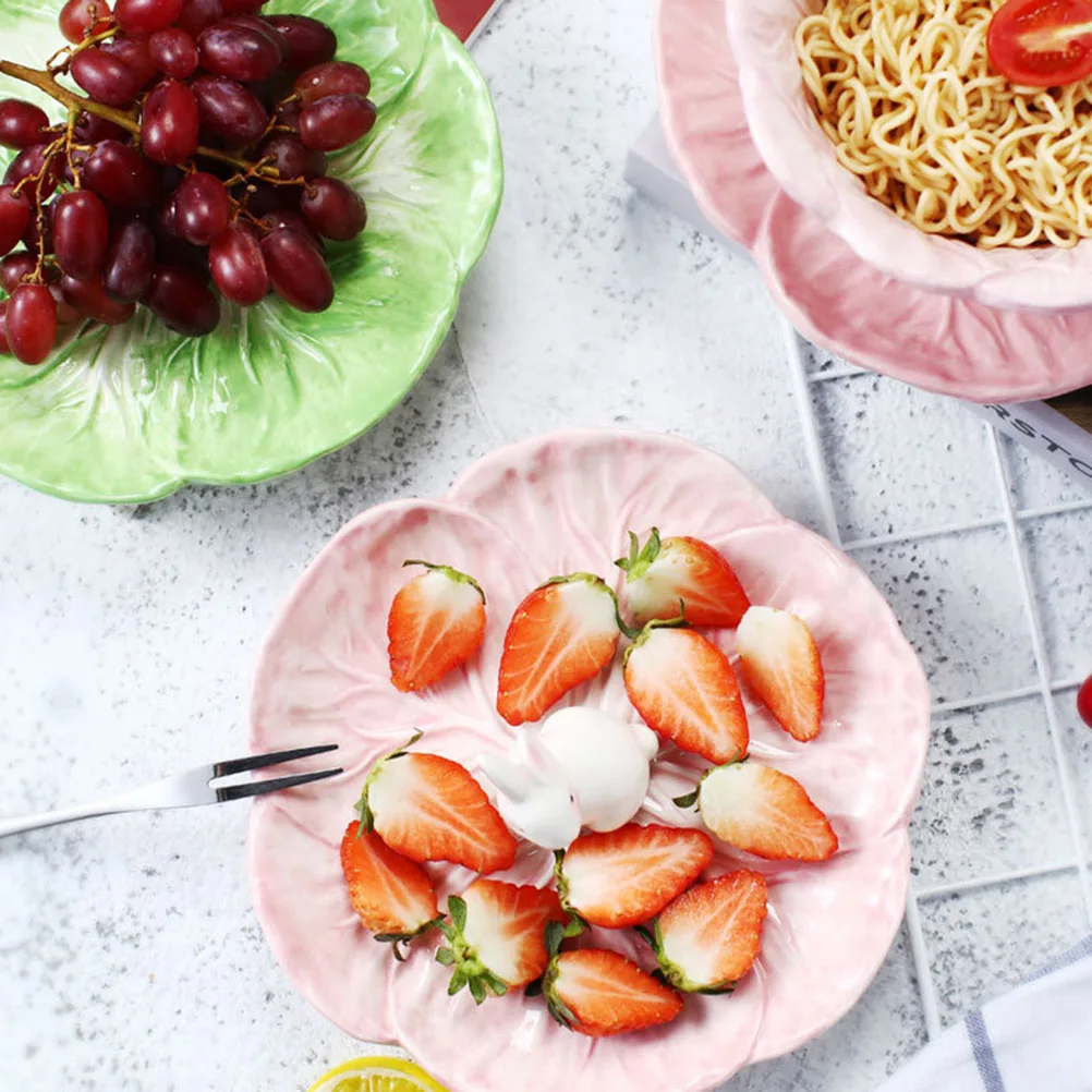 

Ceramic Bowl Chinese Cabbage Design Pink Dessert Fruit Salad Container Exquisite Detail Premium Quality Versatile Gadget