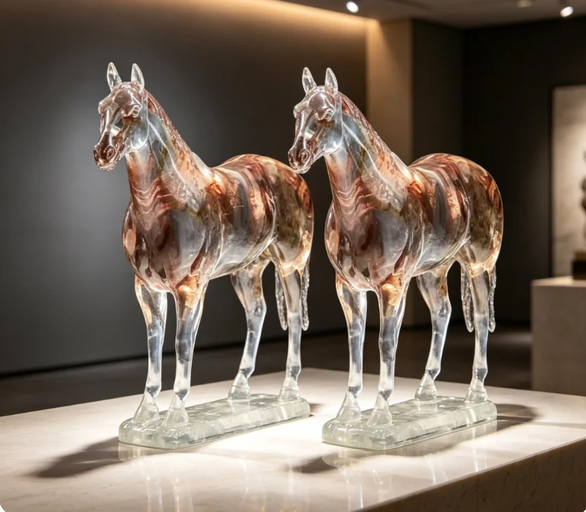 CreativeNorthEuropeanhorse Sculpture Gradient Transparent Resin Horse Statue Office Home Desktop Animal Decoration Indoor Crafts