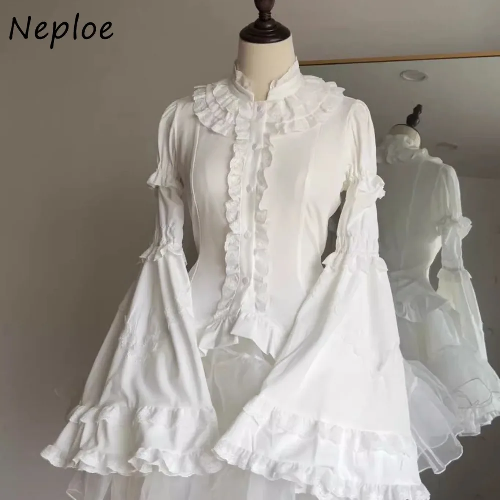 

Neploe Summer New Casual Sweet Classics Women's Shirt Fungus Lolita Pull Sleeve Ropa Mujer All-match Gentle Preppy Student Tops