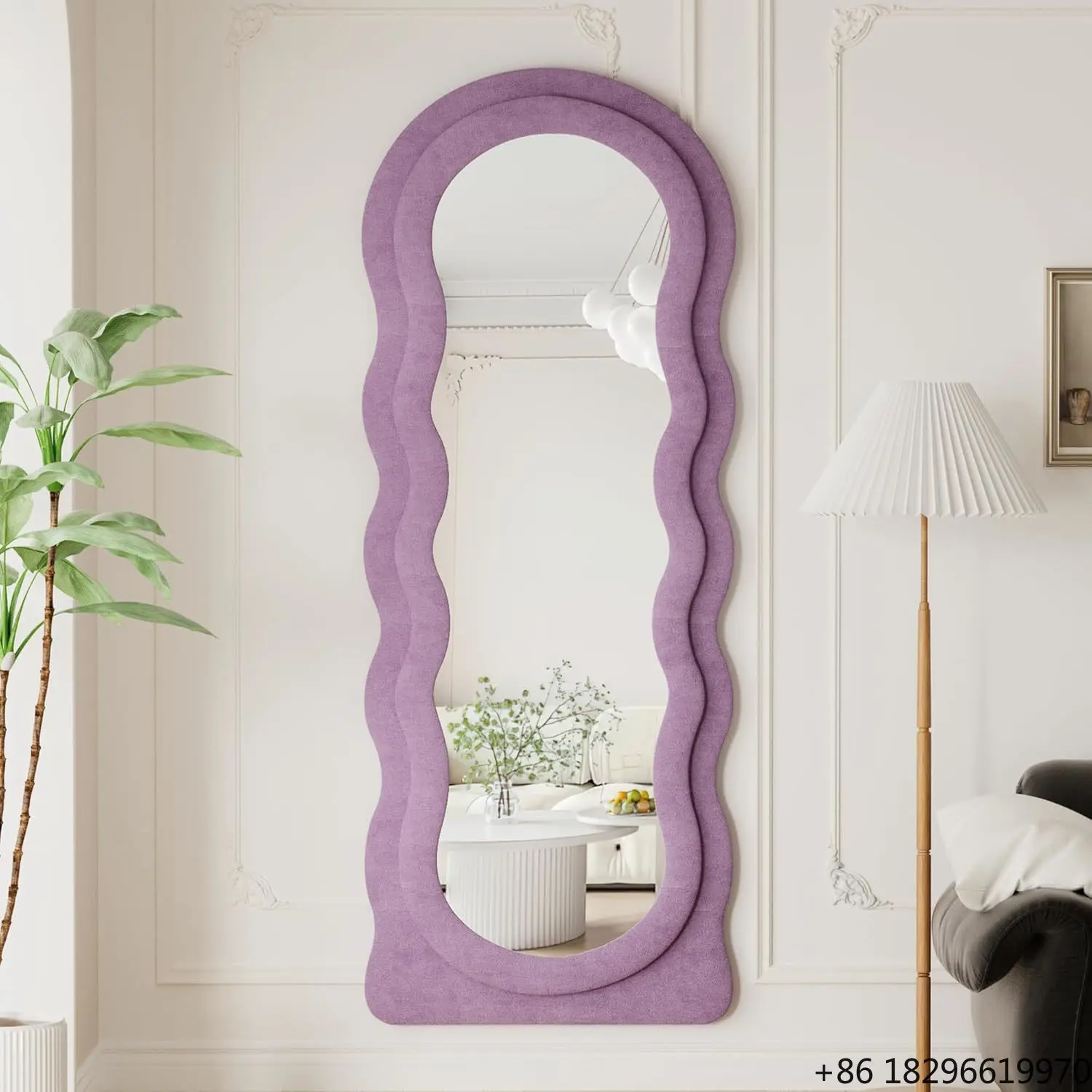 

Irregular Wavy Flannel Frame Full Length Floor Mirror Standing Body Mirror For Living Room Bedroom Bathroom