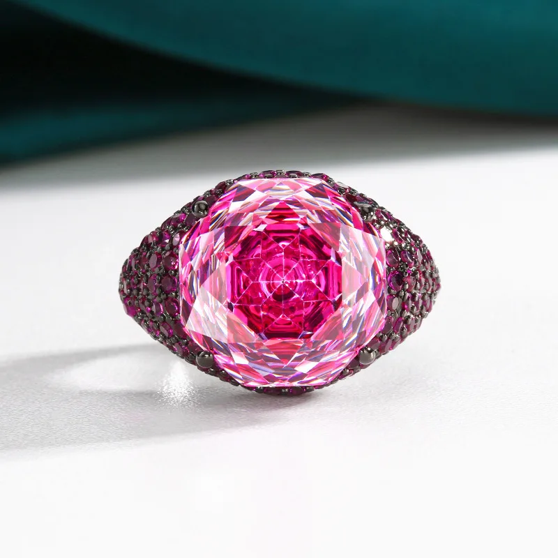 Jewelry with copper base, gold-plated, rose cut gradient black gold personalized ring, main stone 14mm, wholesale