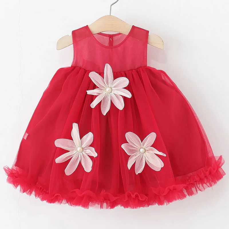 

Summer Clothes Toddler Girl Dress Korean Fashion Cute Flowers Sleeveless Mesh Princess Baby Dresses Boutique Kids Clothing B085