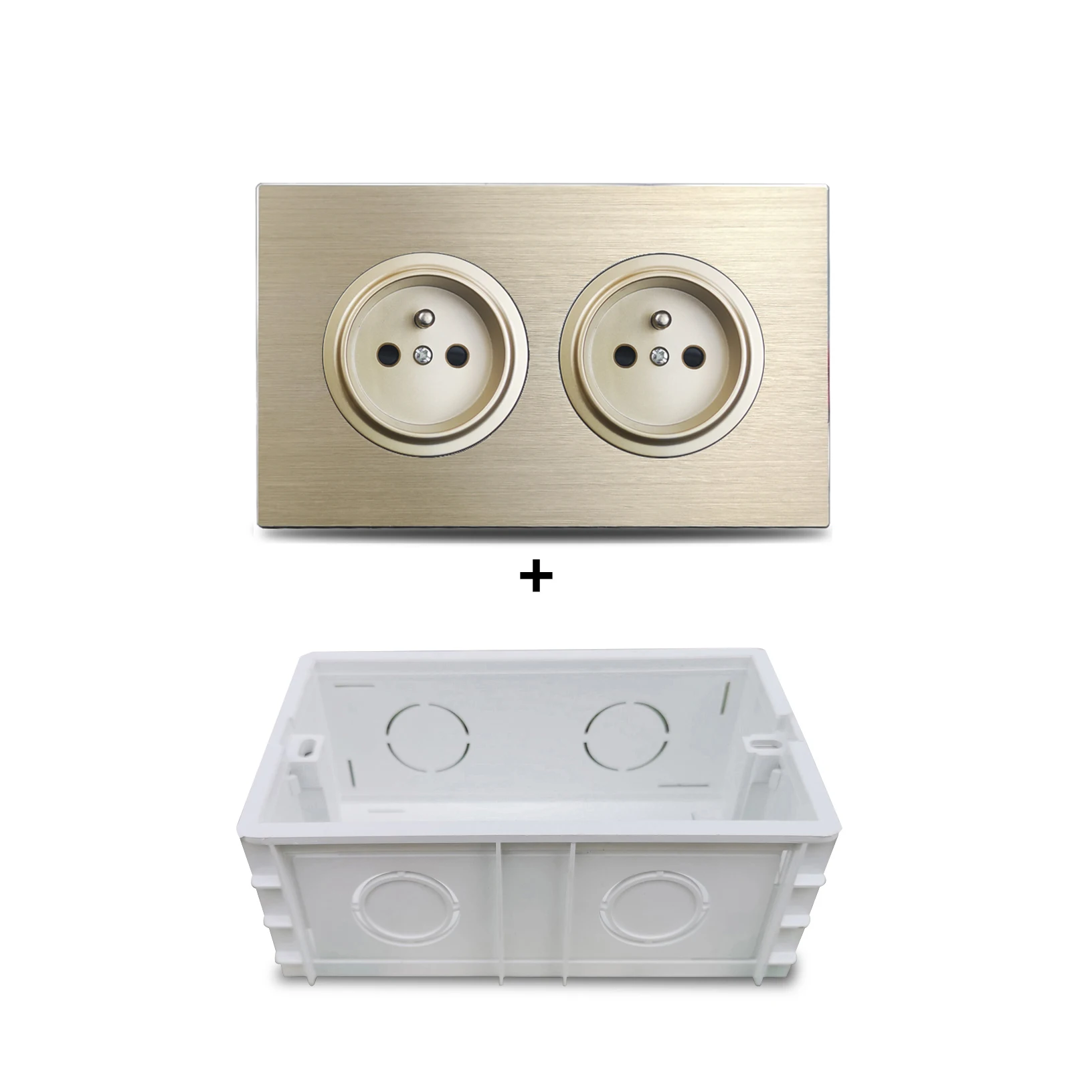 Dubbel EU Frans stopcontact bruin geborsteld aluminium paneel stopcontact 146 * 86 mm Wallpad L6