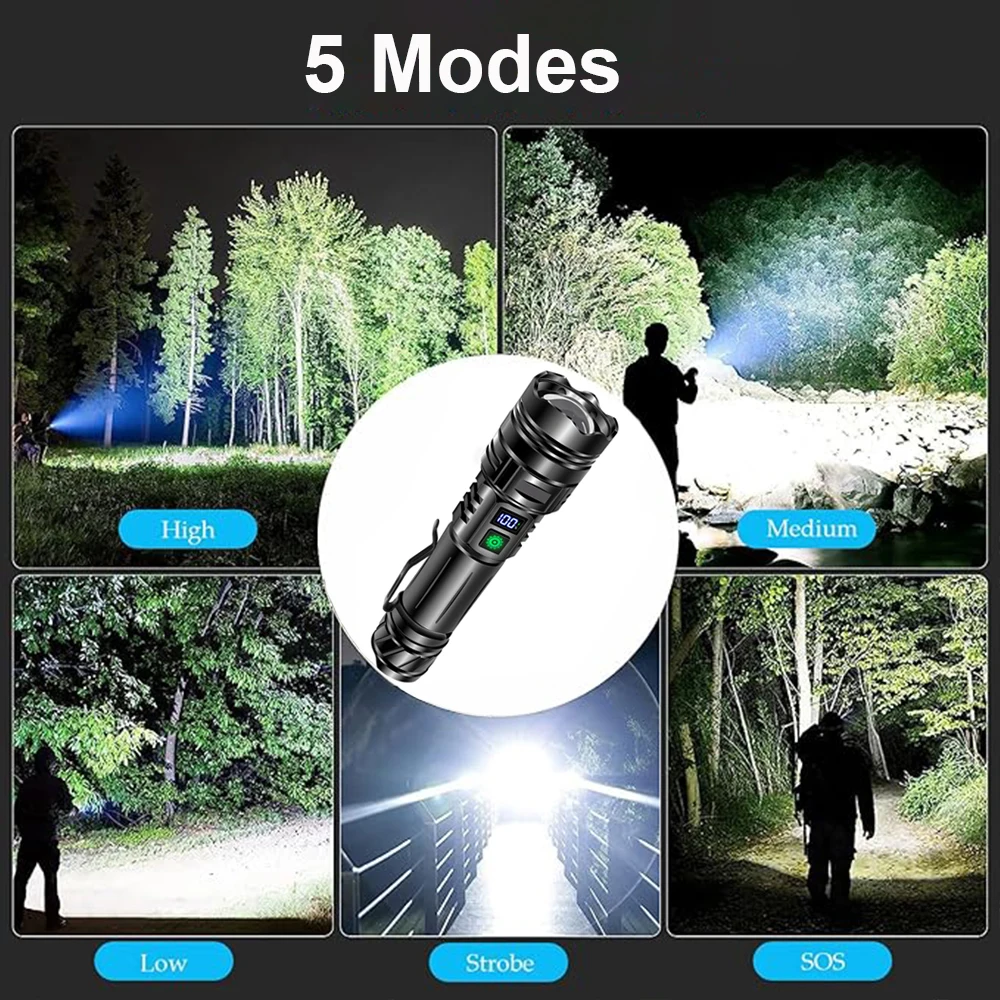 Rechargeable LED Flashlight Super Strong Portable Ultra Power Long Range Tactical Torch Lamp Outdoor Emergency Flash Light