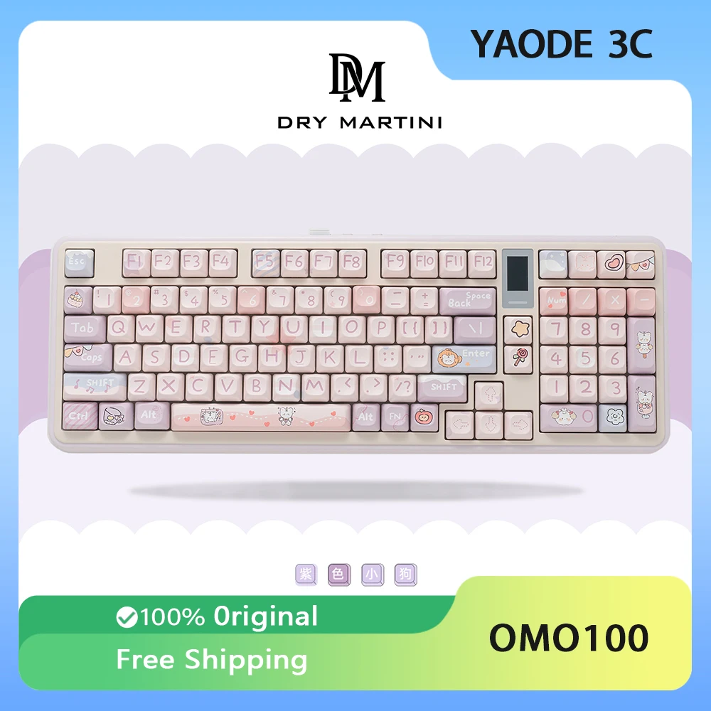 Dry Martini OMO100 Mechanical Keyboard 3-mode Wireless Bluetooth Custom RGB Hot Swap Gasket Display Screen Gamer Keyboard