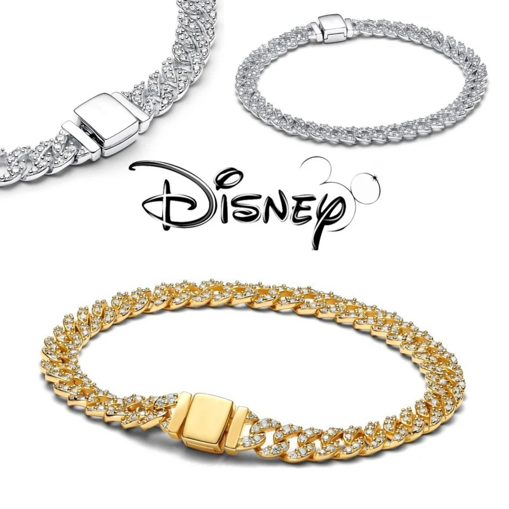 New Disney Original Timeless Pavé Cuban Chain Bracelet Exquisite Fit Woman Sparkling Jewelry Party Gift