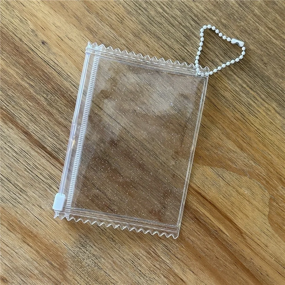 5PCS Clear Shining Card Sleeve Protector 3inch PVC with Hanging Chain Photo Card Holder Candy Zipper ID Card Holder