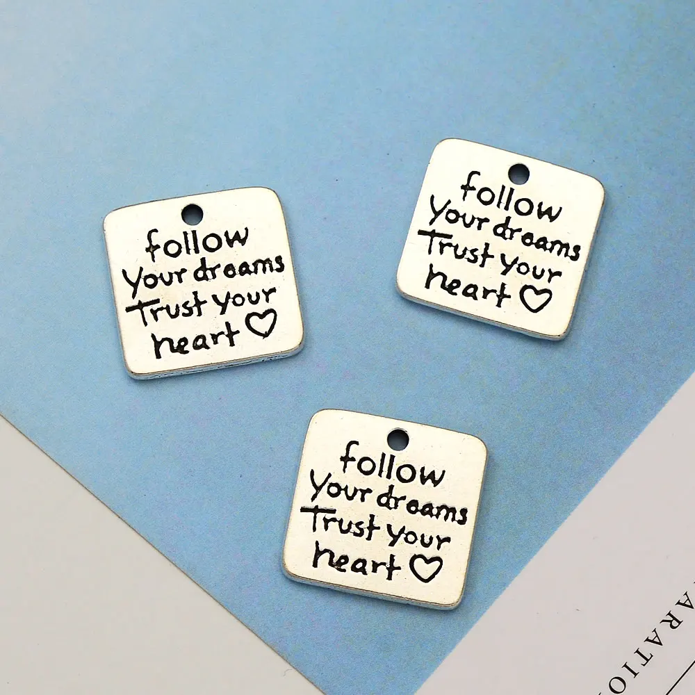 10pcs/lot--18x19mm Follow Your Dreams Vintage Charms Trust Heart Pendants For Jewelry Making Supplies Accessories Diy Keychain