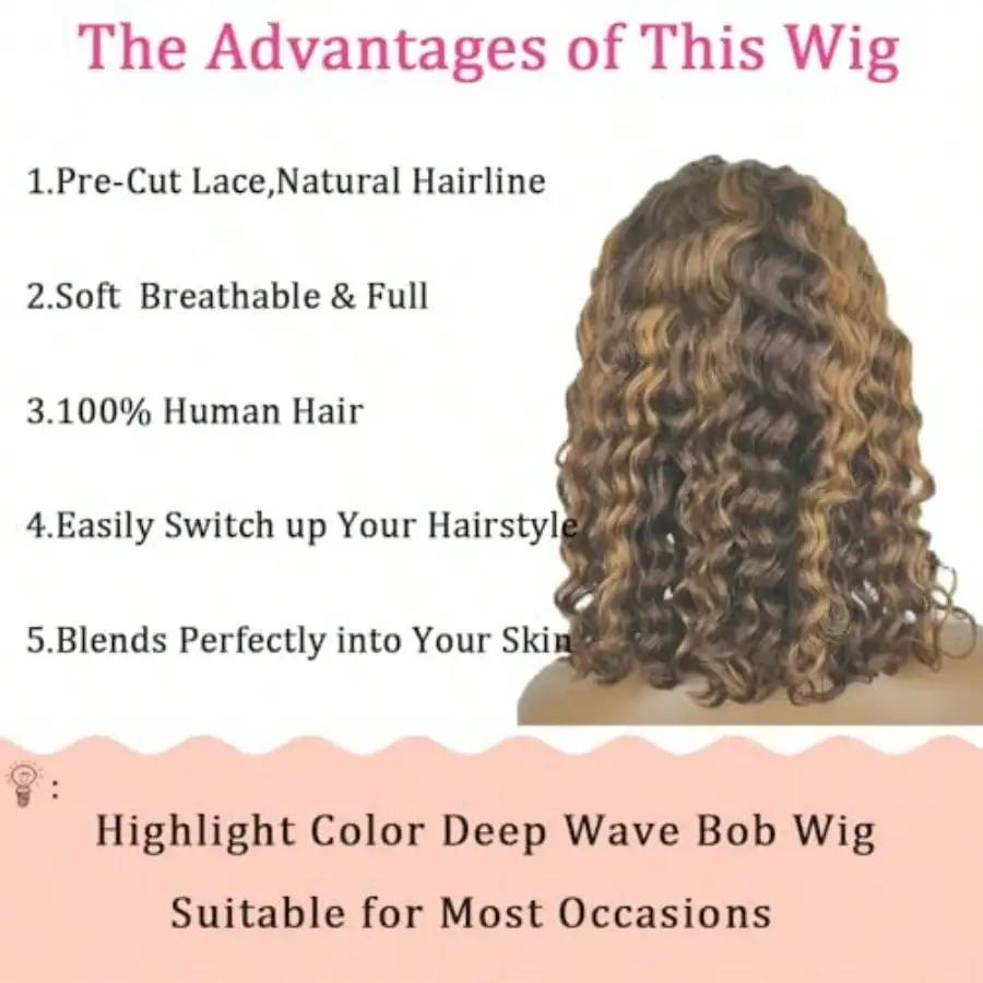 Ombre Lace Front Wig Human Hair Highlight 4/27 Honey Blonde Glueless HD Lace Front Wig Human Hair 5x5 Deep Wave Curly Wig 16inch For Women