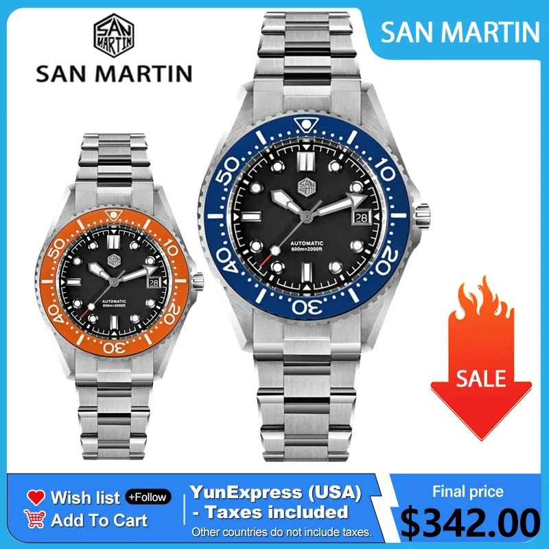 San Martin SN0036 41mm Men Diver Watch 600m Classic Helium Escape Valve ST2130 Automatic Mechanical Watches Waterproof