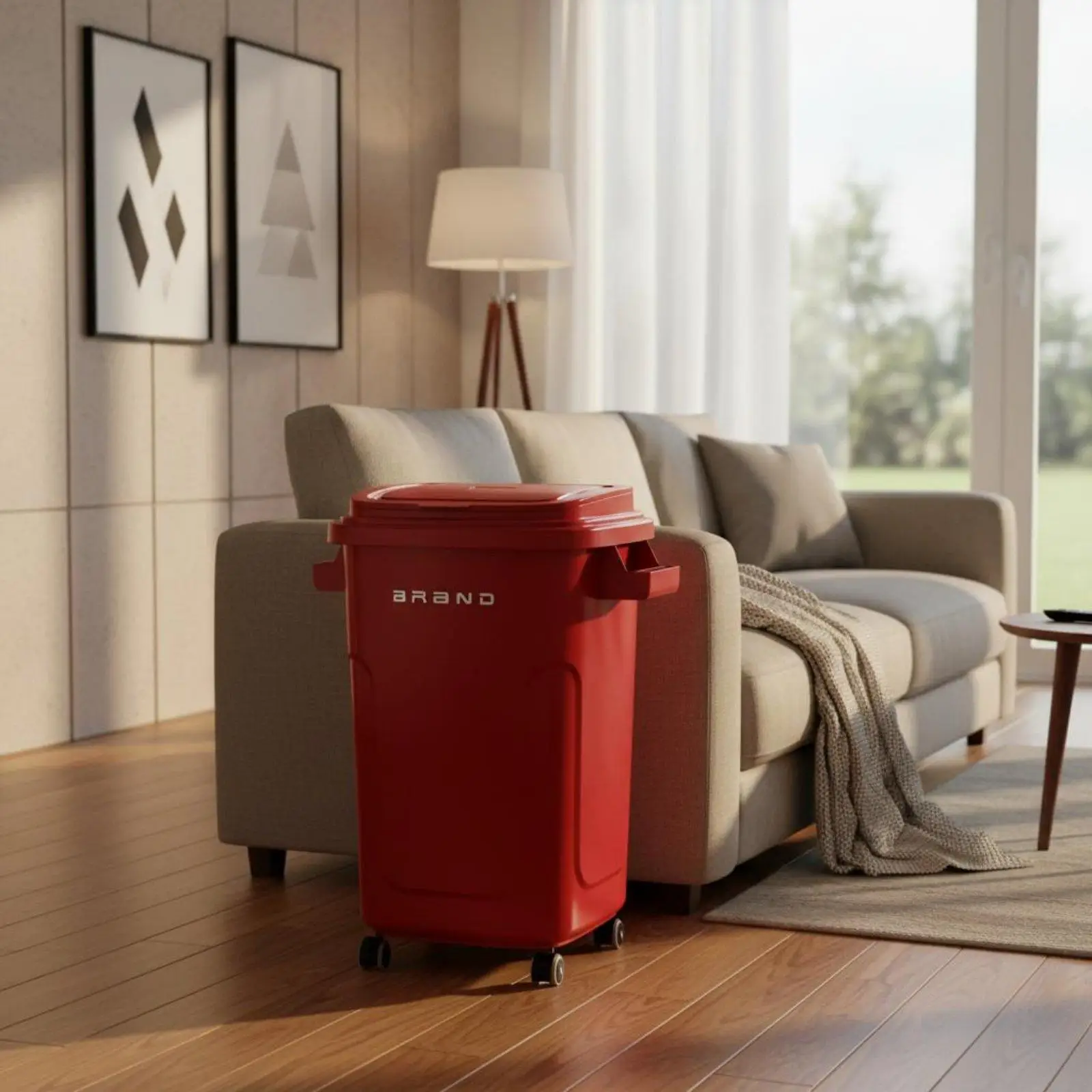 Large Capacity Wheeled Trash Can 130L PP Garbage Bin with Locking Swivel Wheels for Kitchen Use
