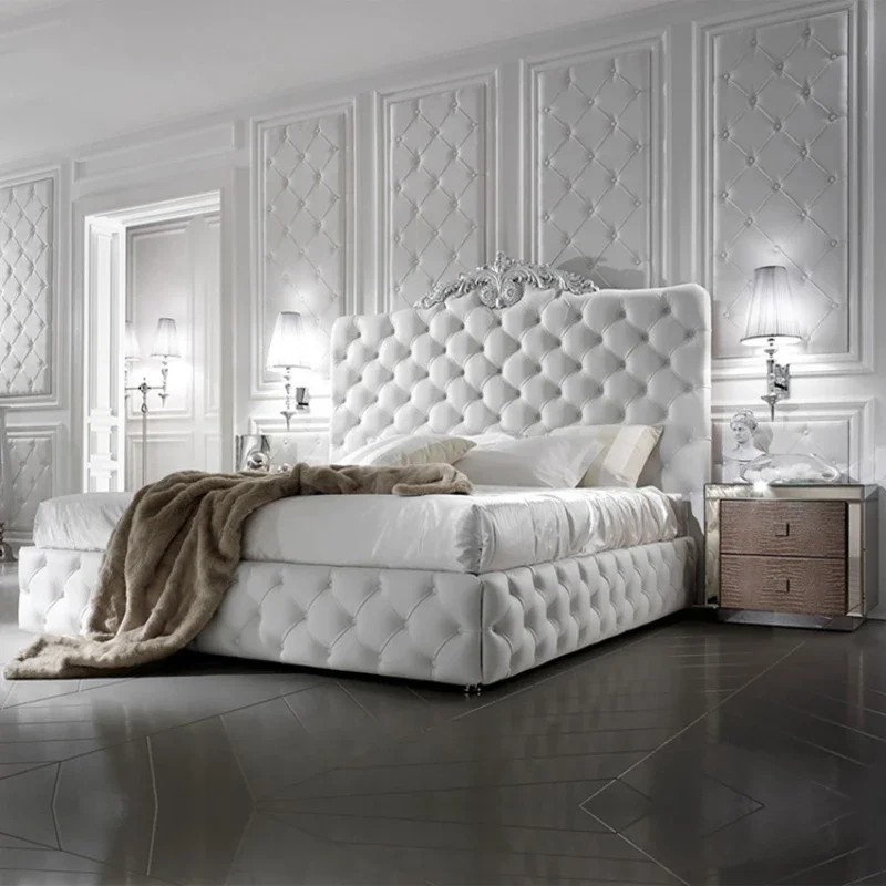 European Princess Elegant Double Bed Luxury French Style White Villa Bed Queen Size Comferter Cama Matrimonial Furniture Home